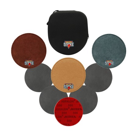 3x M&M Strike Premium Bowling Shammy Pads + 5x MIRKA Abralon Schleifscheiben + Schwarzes Etui